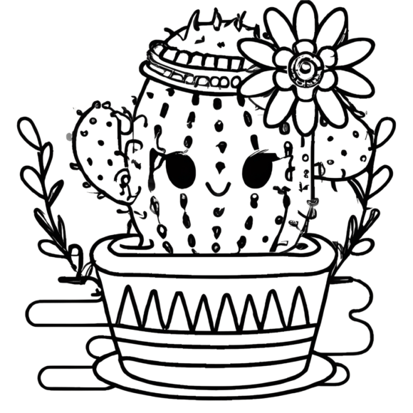 Desenho para colorir digital Kawaii Cute Cactus Cub em preto e branco ·  Creative Fabrica