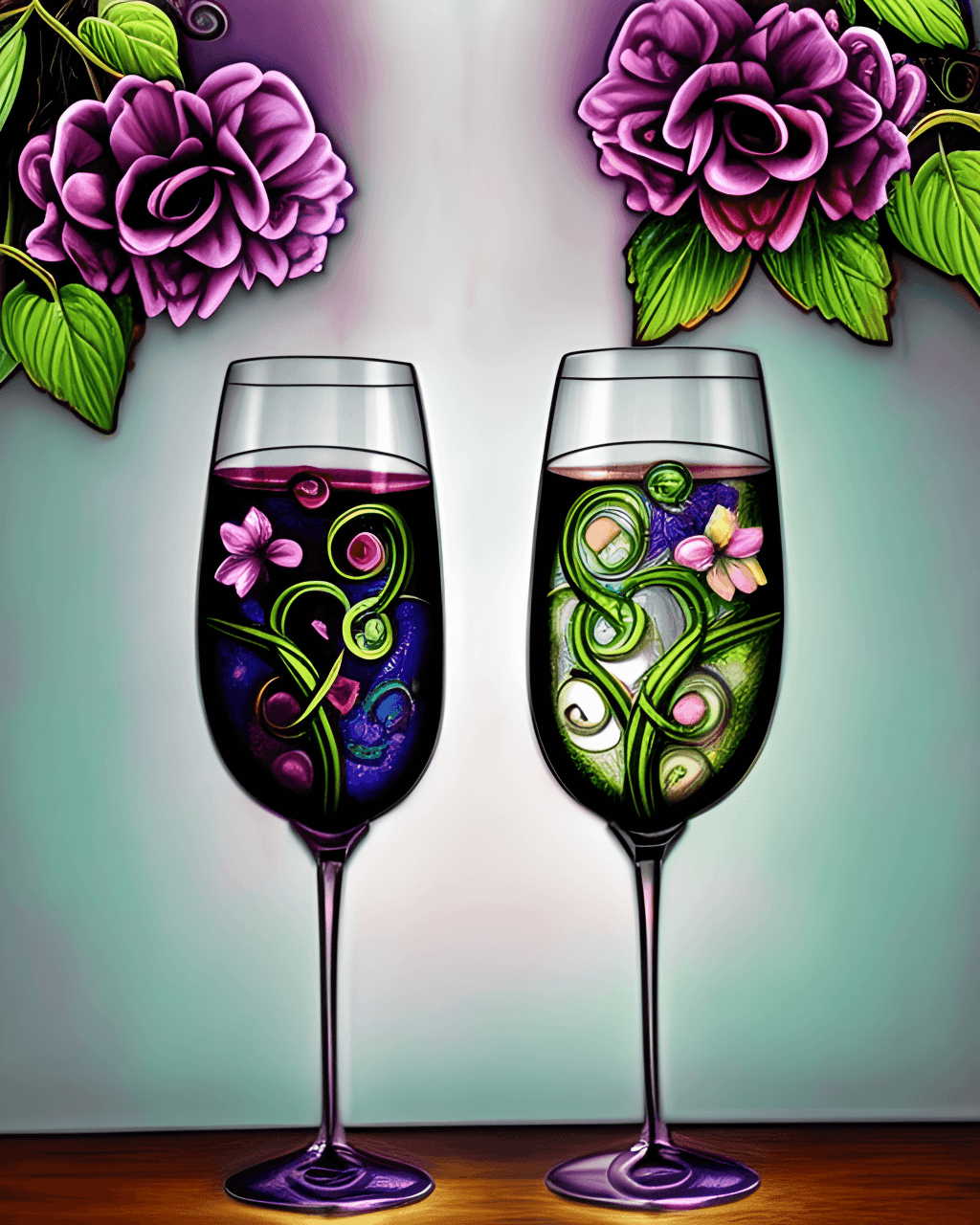 Beautiful Pastel Floral Vine Wrapped Around Two Wine Glasses · Creative  Fabrica