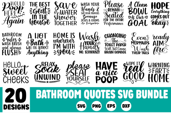 Bathroom Quotes SVG Bundle Graphic by DesignSquare · Creative Fabrica