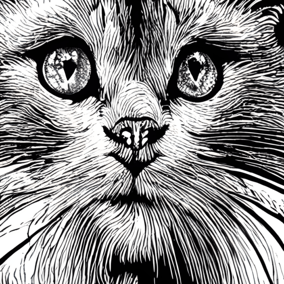 Desenho para colorir de gato Kawaii preto e branco · Creative Fabrica