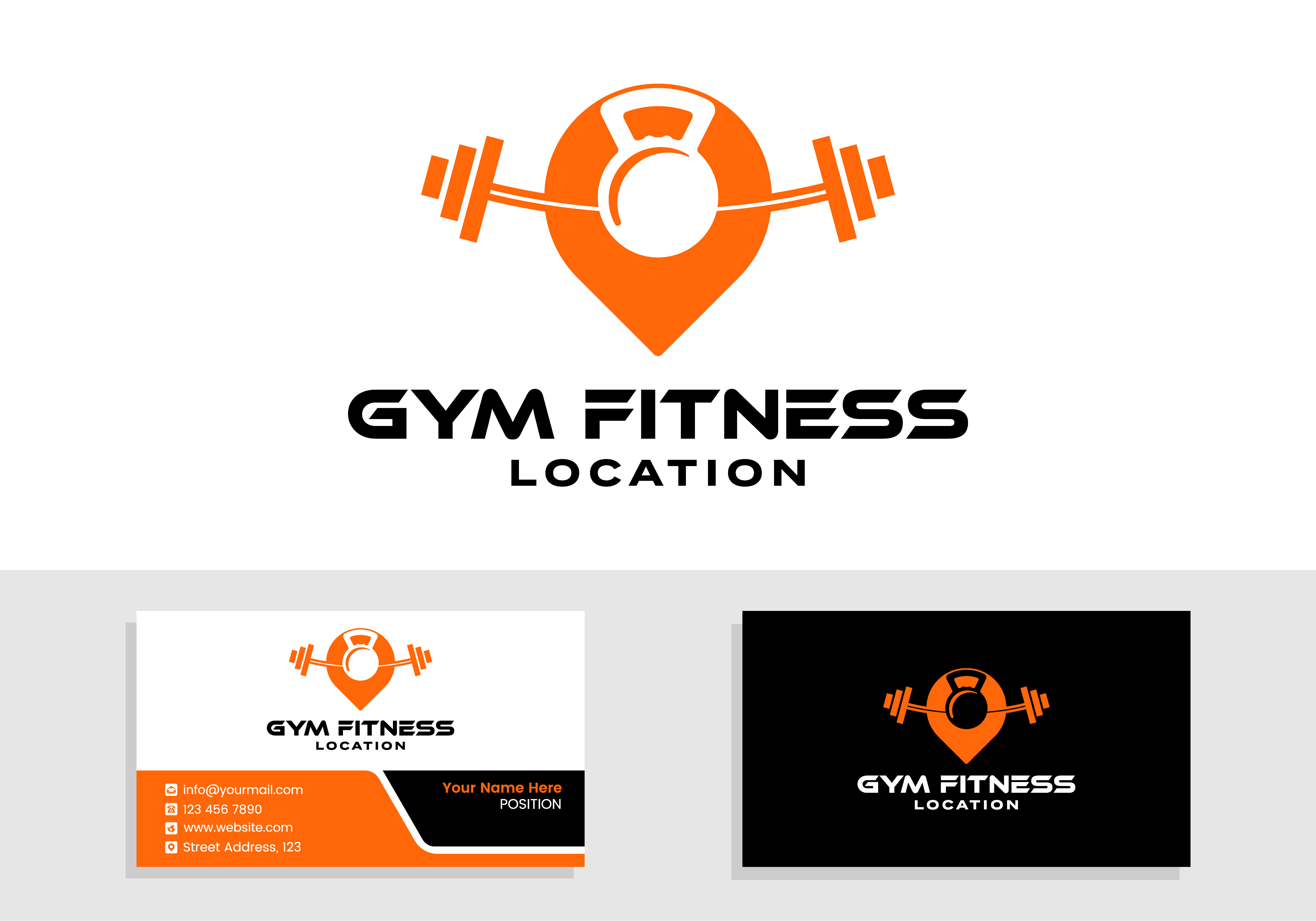 Fitness gps map pin pointer Gym logo design template, design for