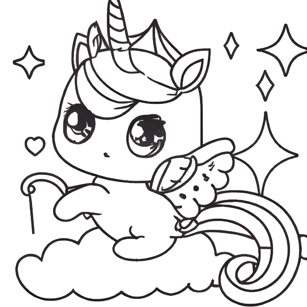 Desenho para colorir Kawaii Unicorn · Creative Fabrica