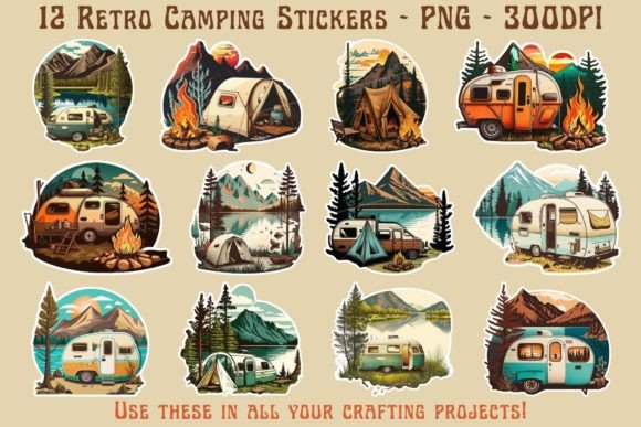 lekkage Beweren toenemen Retro Camping Stickers #01 Graphic by Laxgibuu Publishing · Creative Fabrica