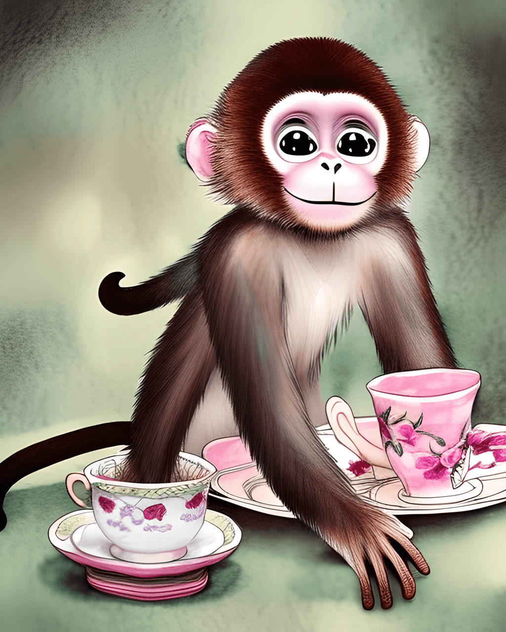 Macacos fofos em uma festa de chá · Creative Fabrica