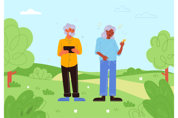Senior People Gadgets Outdoor. Elderly P Graphic by yummybuum