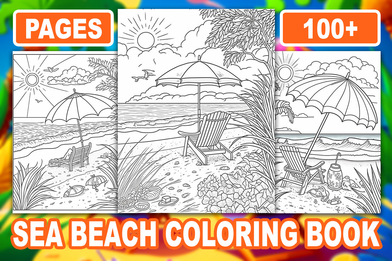 Sea Beach Coloring Book for Adult - 100 Graphic by ekradesign ...