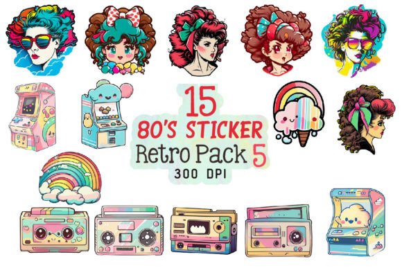 80s Stickers - Retro Sticker Bundle 3 Graphic by Md Shahjahan