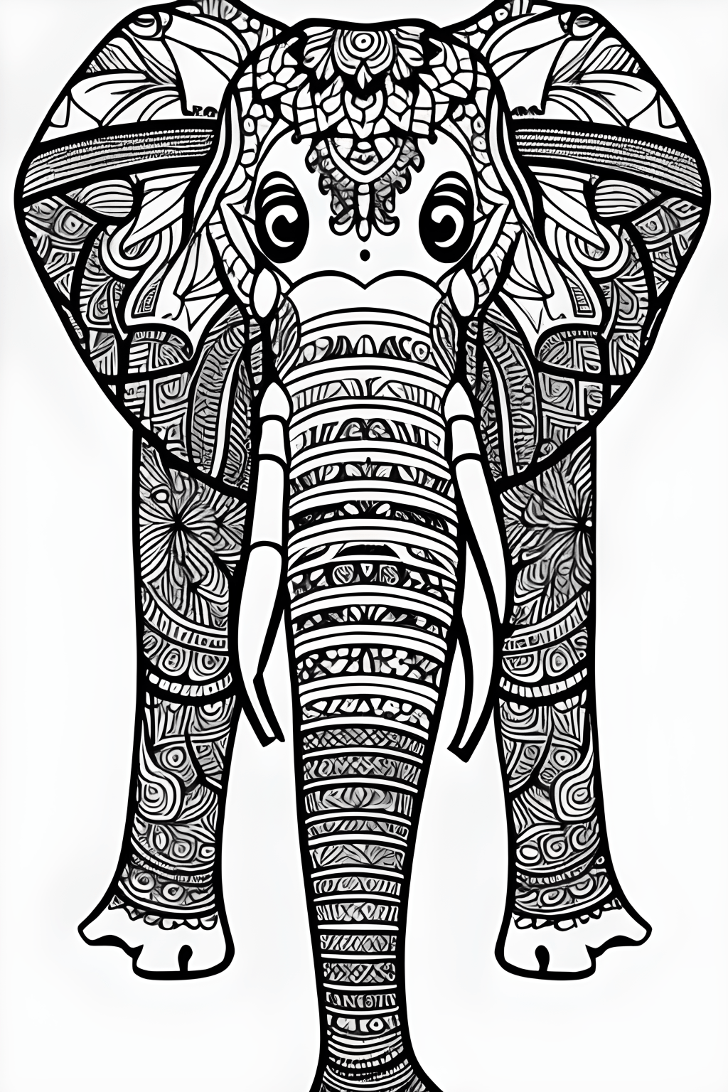 Elephant Coloring Page Mandala Minimum Black and White · Creative Fabrica