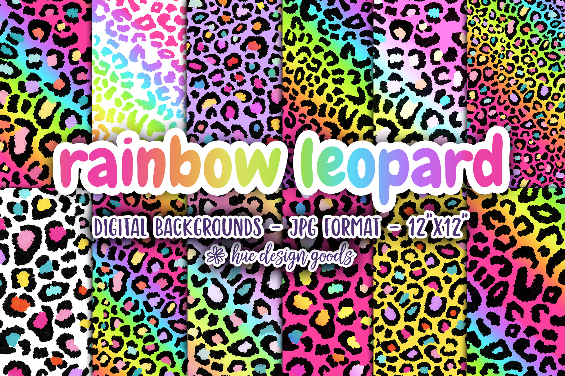 Rainbow Leopard Pattern Backgrounds Graphic by huedesigngoods