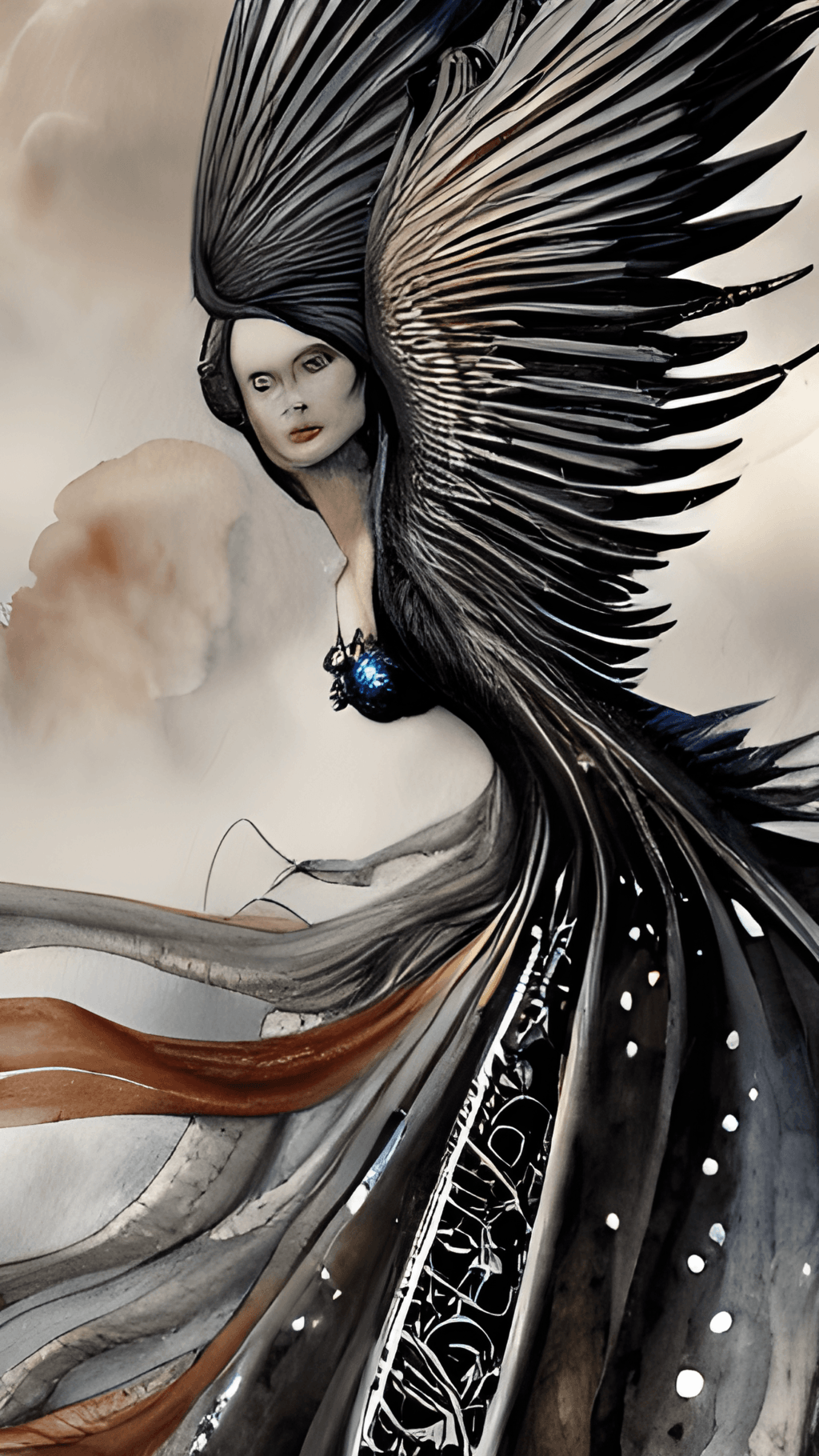 John Howe Center Woman with Wings and Brushstrokes · Creative Fabrica