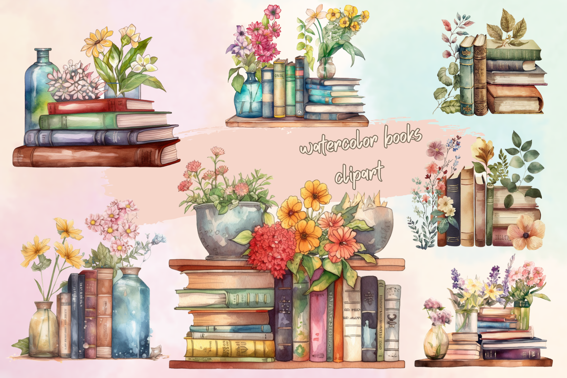 Vintage Floral Stack of Books Sticker Graphic by Digital Xpress
