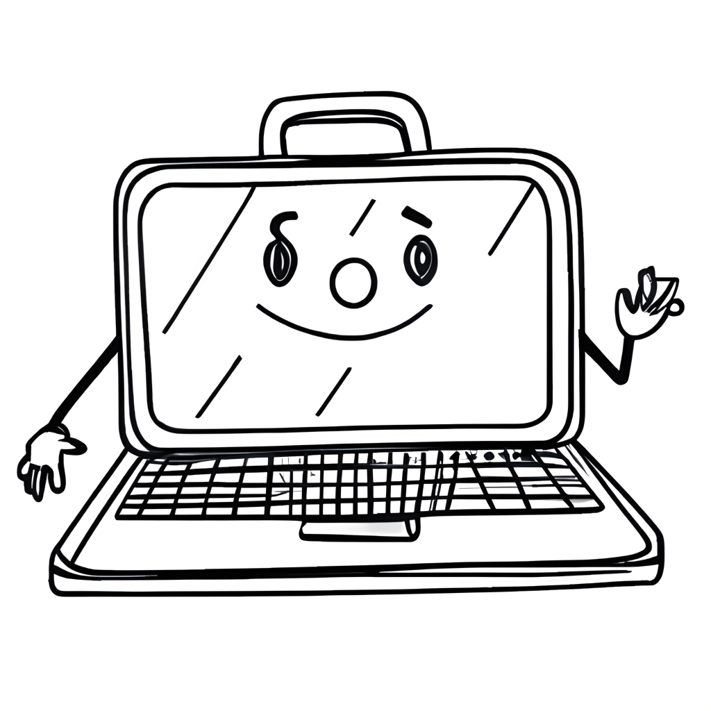 Cute Cartoon School Laptop Body Coloring Page · Creative Fabrica