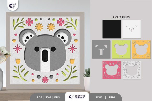 3D Baby Koala Girl Shadow Box Gráfico por PinkdirectionArt · Creative  Fabrica