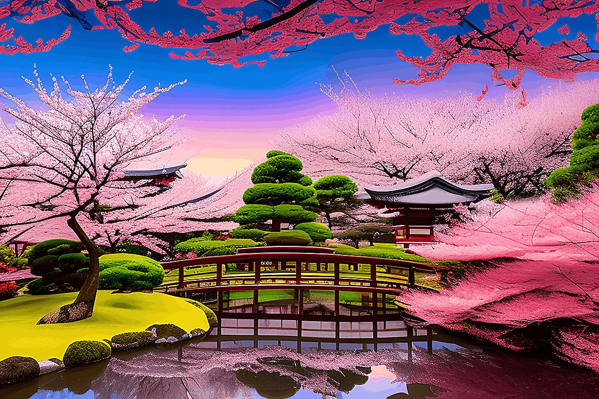 Japanese Cherry Garden Scenery Graphic by eifelArt Studio · Creative ...