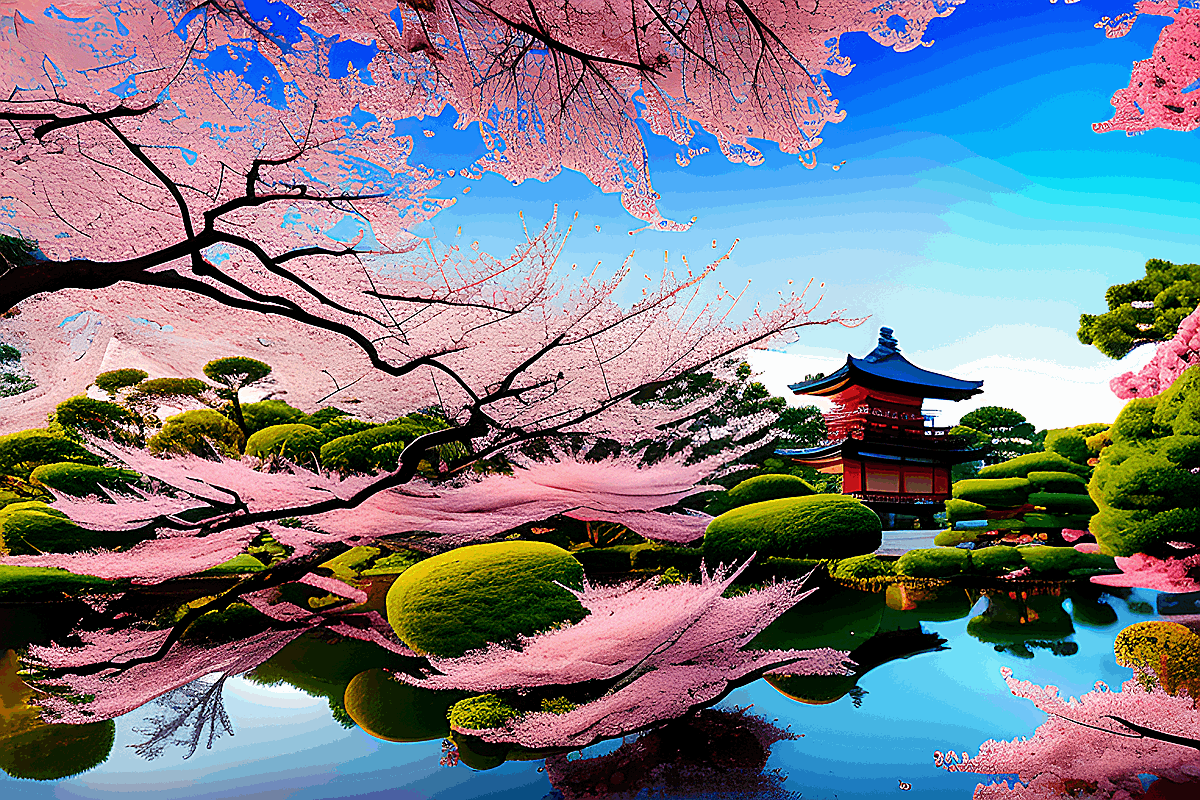 A Beautiful Japanese Garden in Bloom Graphic by karl5870 · Creative Fabrica