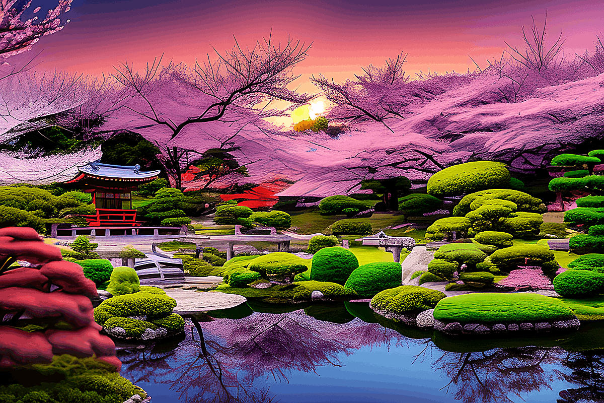 A Japanese Garden with Cherry Blossoms Graphic by eifelArt Studio ...