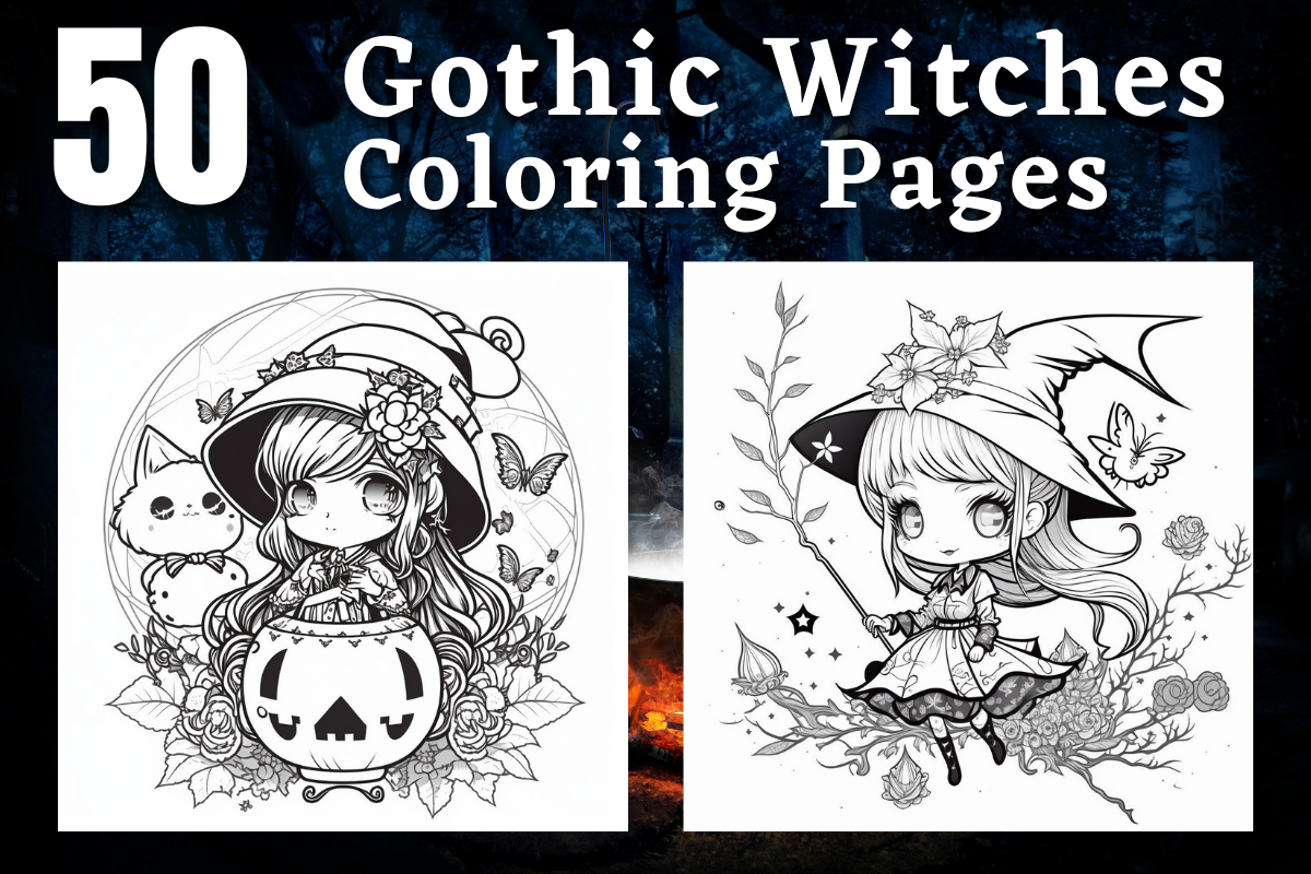 50 Cute Gothic Witch Coloring Pages Graphic by DigitalsHandmade ...