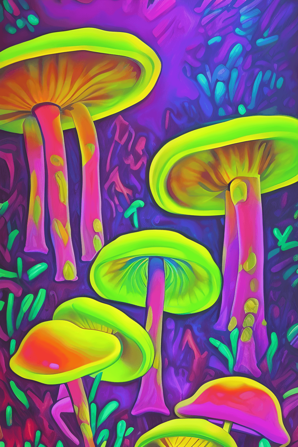 Psychedelic Neon Mushrooms Painting · Creative Fabrica