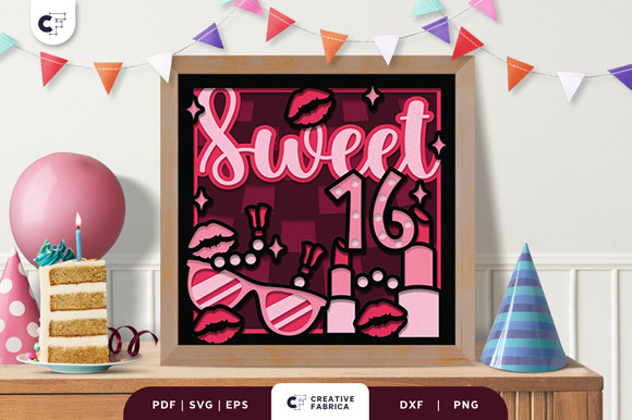 Sweet 16 with Lipstick 3D Shadow Box SVG · Creative Fabrica