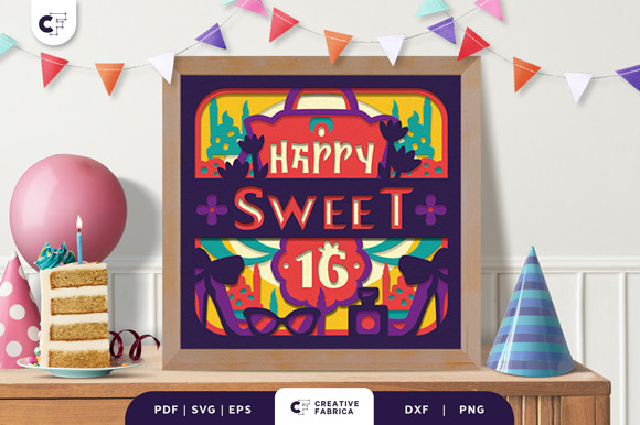 Happy Sweet 16 3D Shadow Box SVG · Creative Fabrica