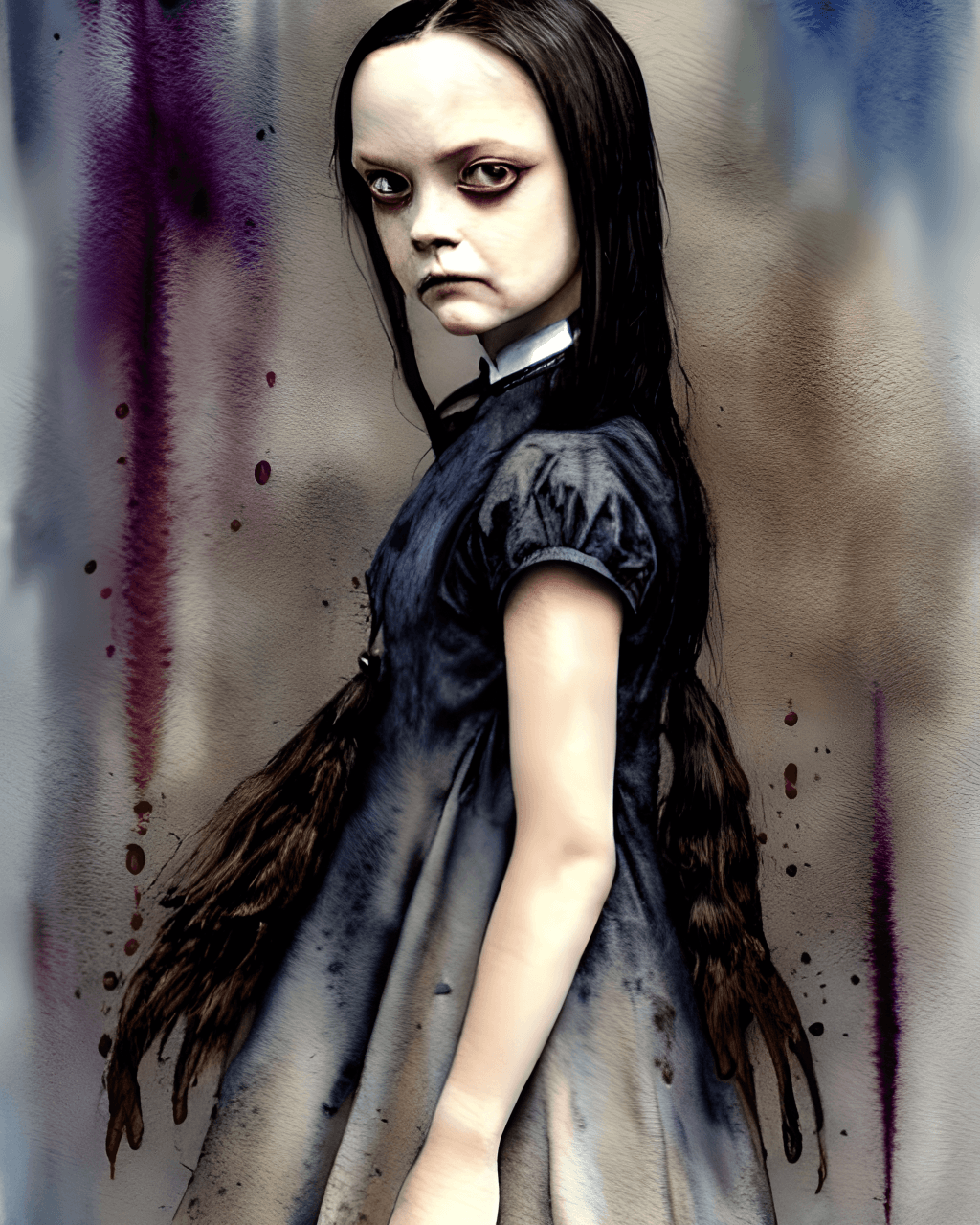 Muted Color Watercolor of Wednesday Addams · Creative Fabrica