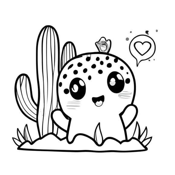 Desenho para colorir digital Kawaii Cute Cactus Cub em preto e branco ·  Creative Fabrica