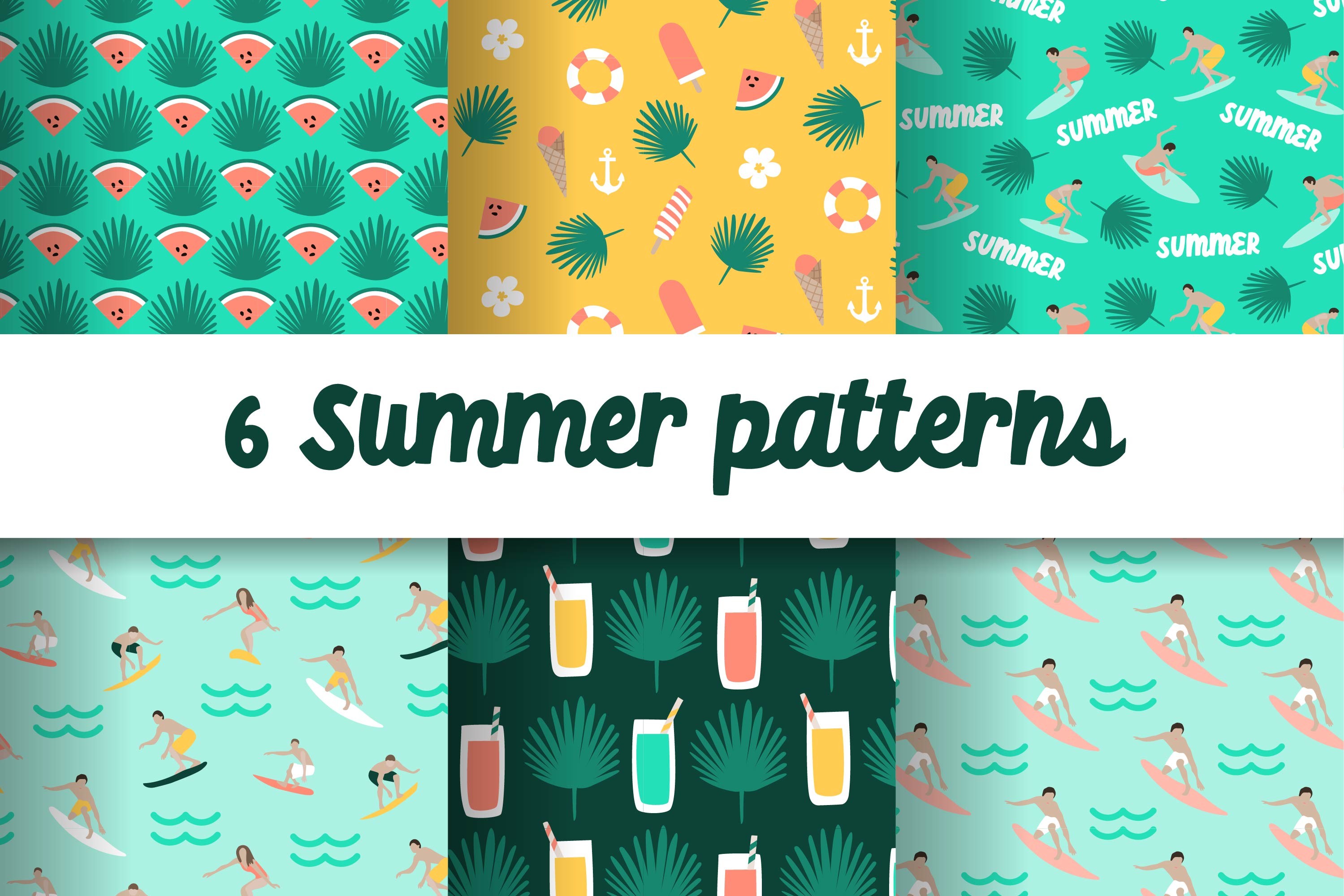 6 Summer Seamless Modern Patterns Gráfico por Revolutionizzed · Creative  Fabrica