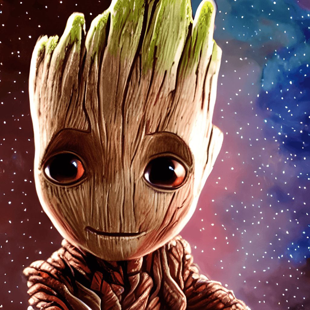 Image de Baby Groot avec toile de fond en forme de galaxie · Creative  Fabrica