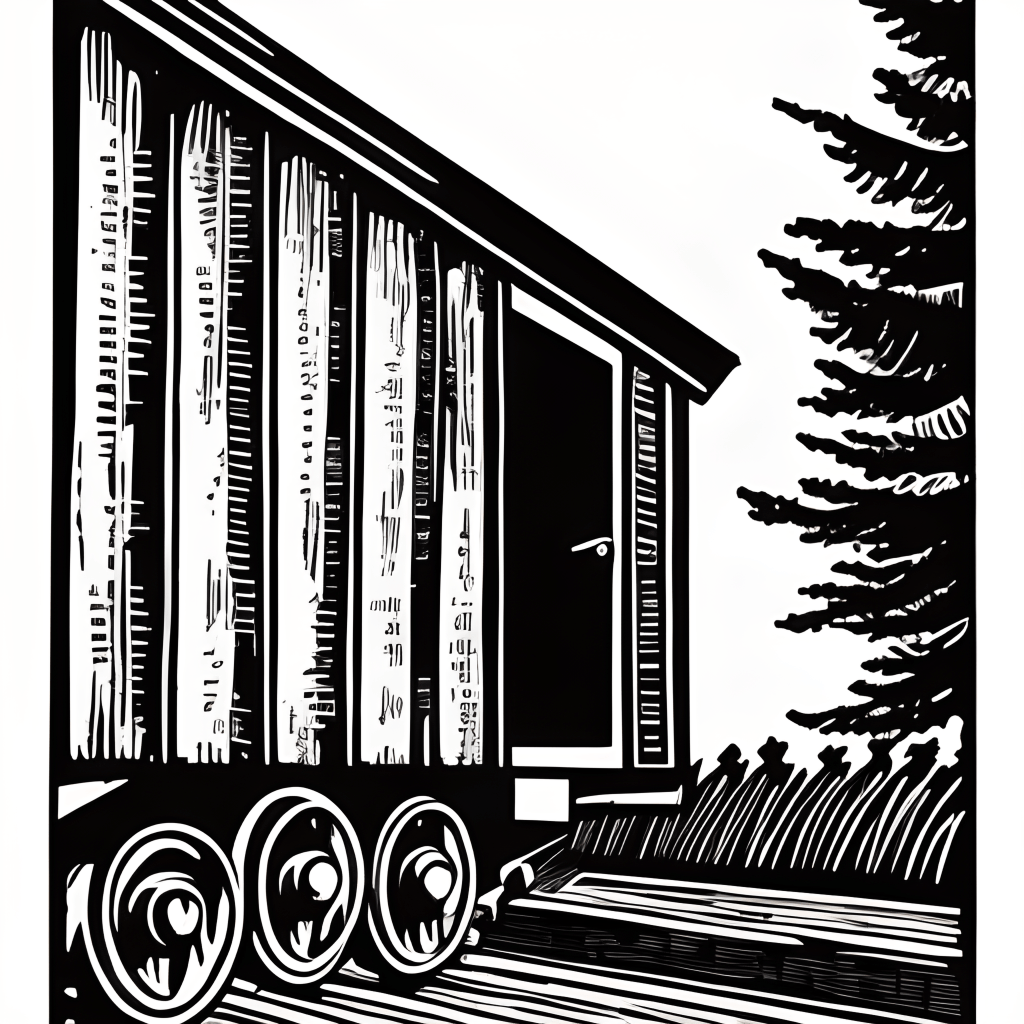 Black and White Linocut of an Old Boxcar · Creative Fabrica