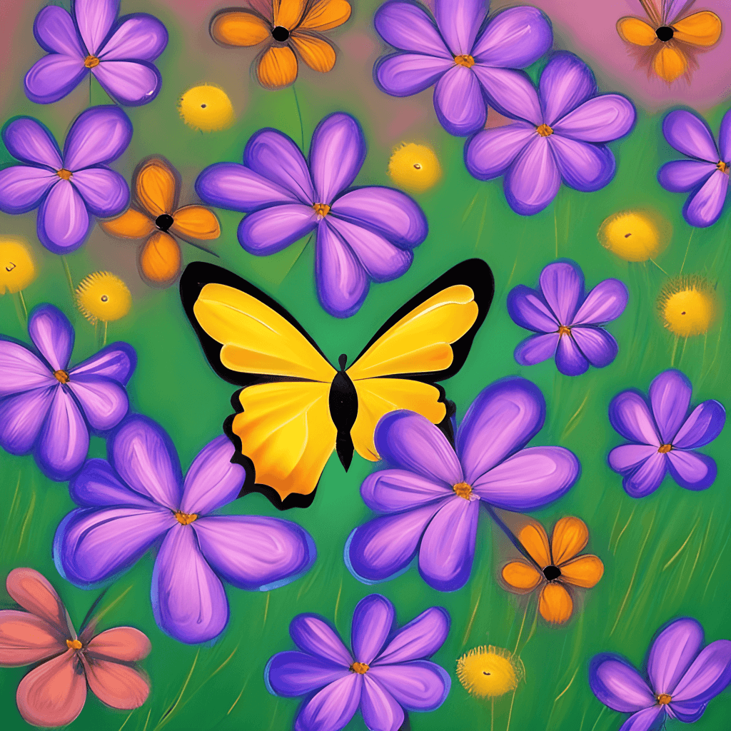 The Butterfly and Flowers Painting · Creative Fabrica