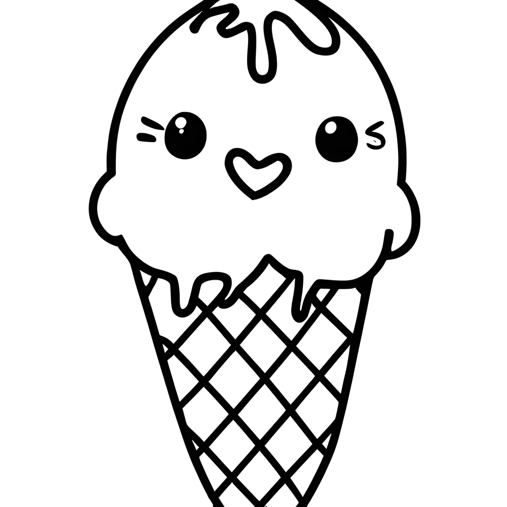 Cute Kawaii Ice Cream Cone Drawing · Creative Fabrica