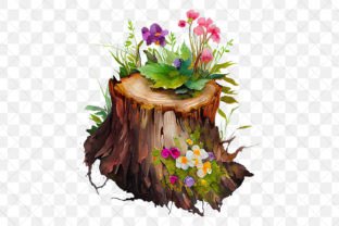Flowers on Tree Stump Watercolor Clipart Graphic by Crafticy · Creative  Fabrica