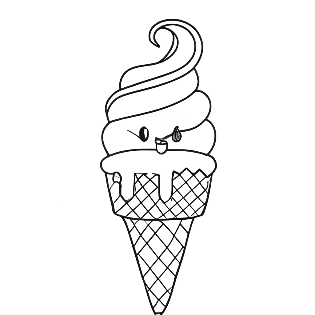 Cute Ice Cream Cone Coloring Page Line Art Black and White · Creative ...