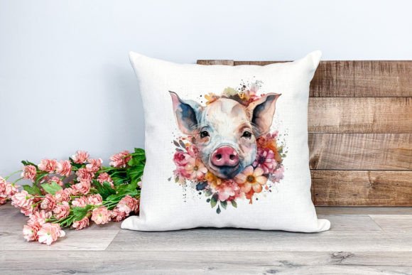 Kawaii Pig Flower Cushion