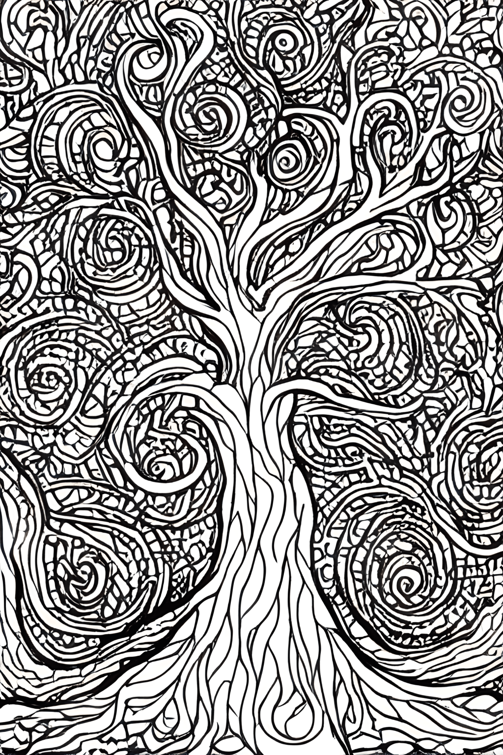 Adult Coloring Page Detailed Extreme Realistic Tree With Extremely