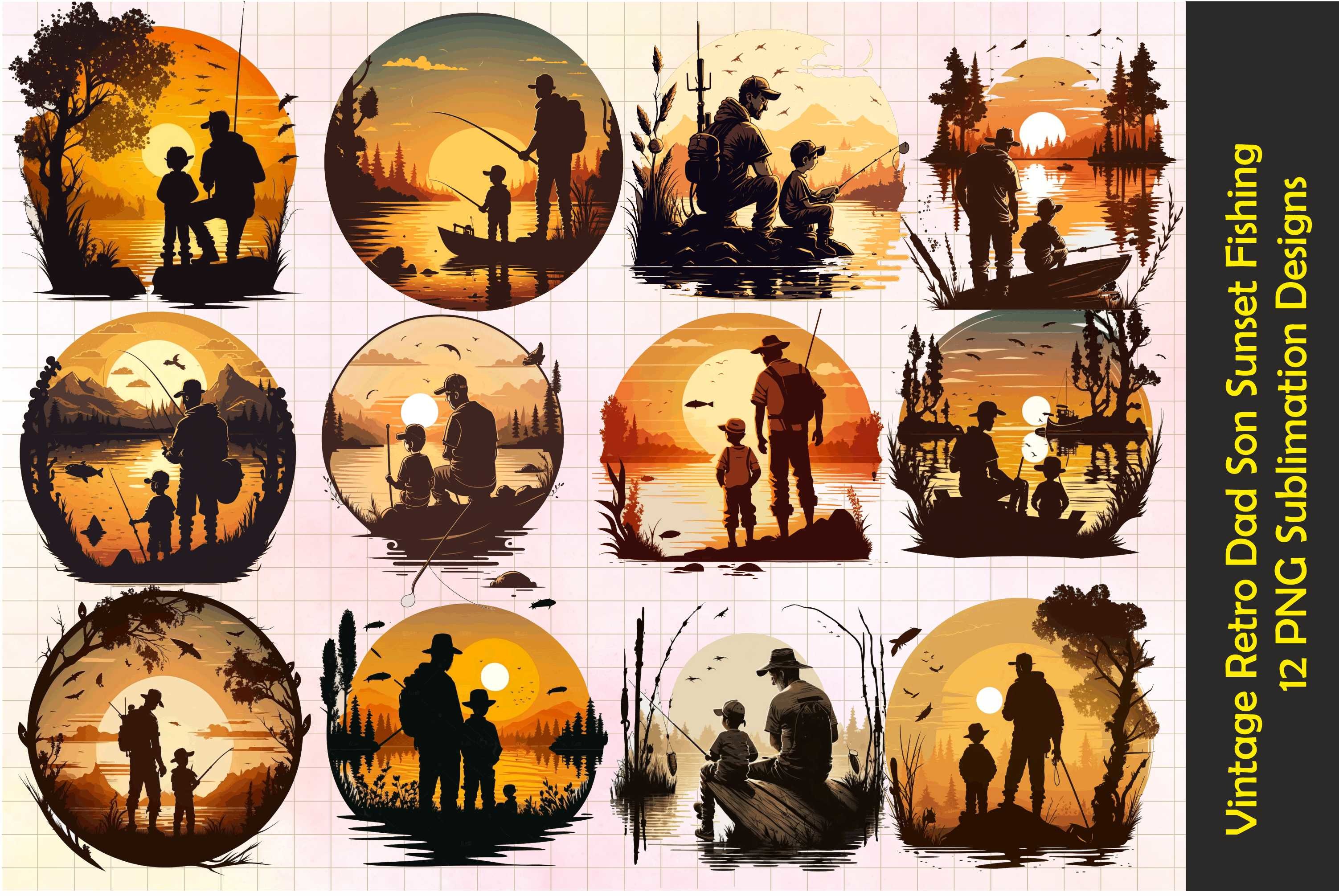 Dad Son Fishing Sunset Sublimation Graphic by DenizDesign · Creative Fabrica