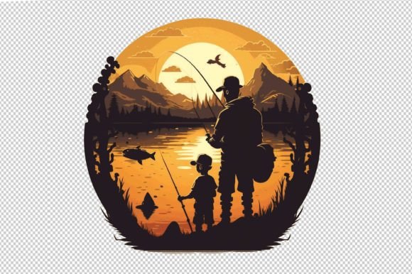 Reel Cool Dad Son Fishing Silhouette | PNG File | Digital Download |  Sublimation | Father | Father's Day