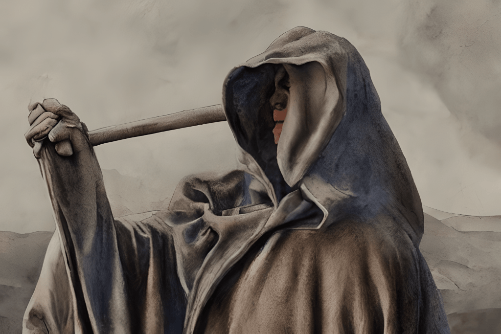 Hooded Grim Reaper in a Field · Creative Fabrica