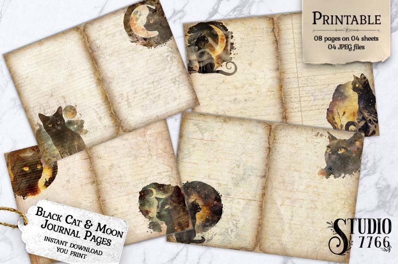 Printable Blank Book of Shadows Pages Vintage Page Scrapbook Journal Wicca  Pages Junk Journal Pages Moon Grimoire Witchy Pages 