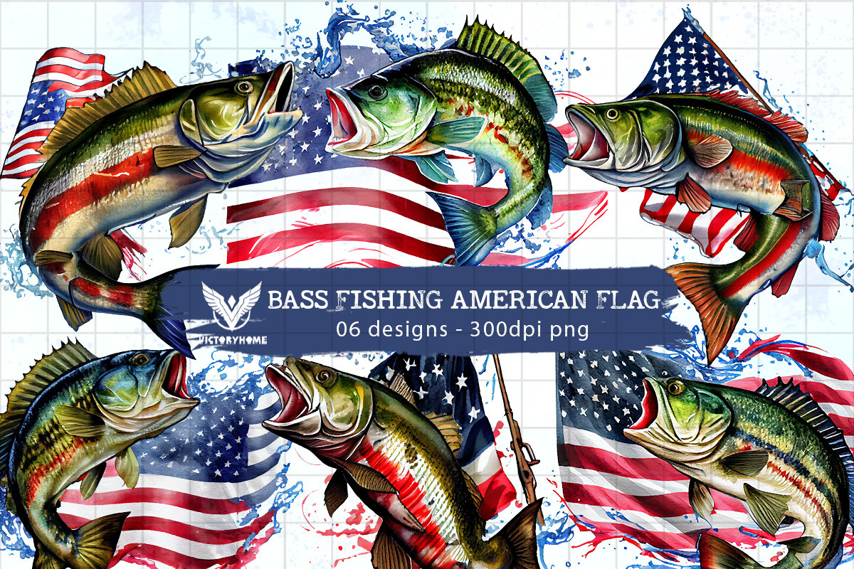 Bass Fishing American Flag Watercolor Graphic by VictoryHome · Creative  Fabrica
