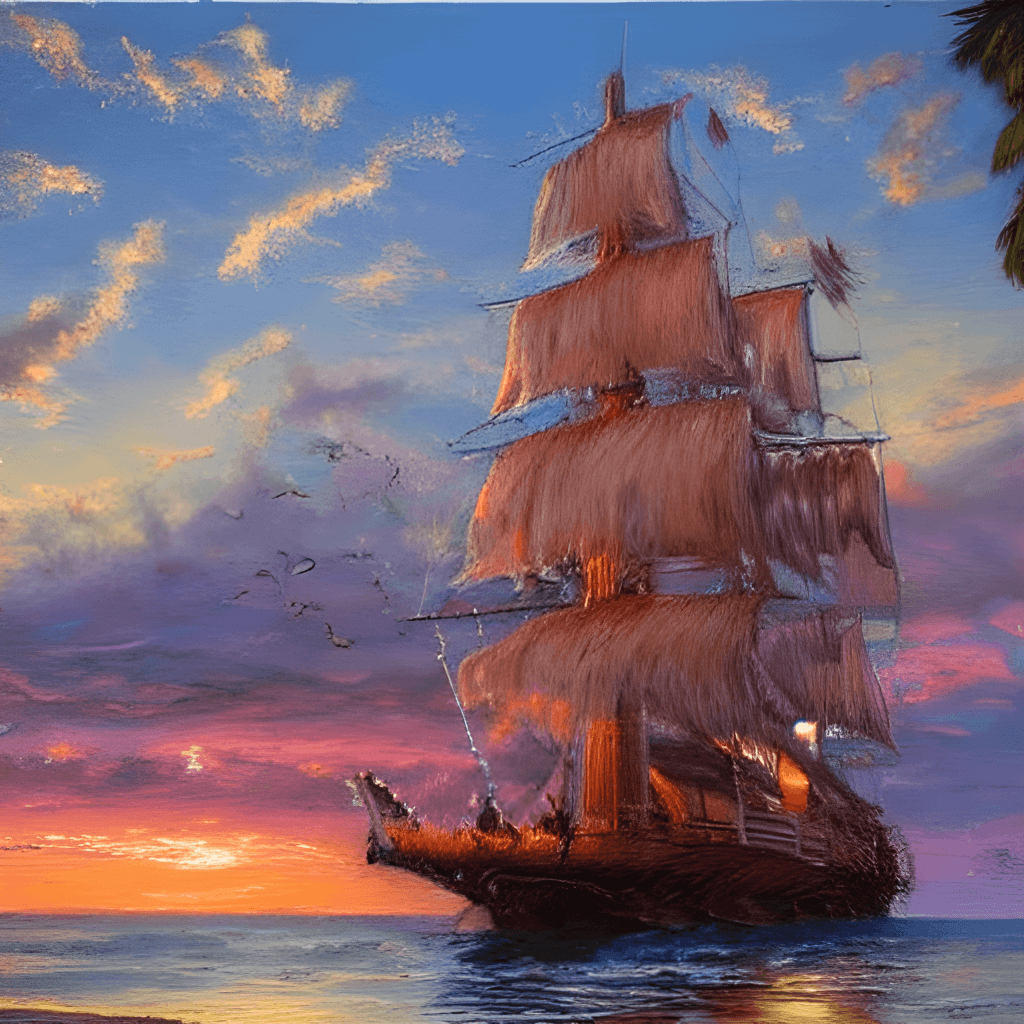 Tropical Sunset Pirate Ship · Creative Fabrica