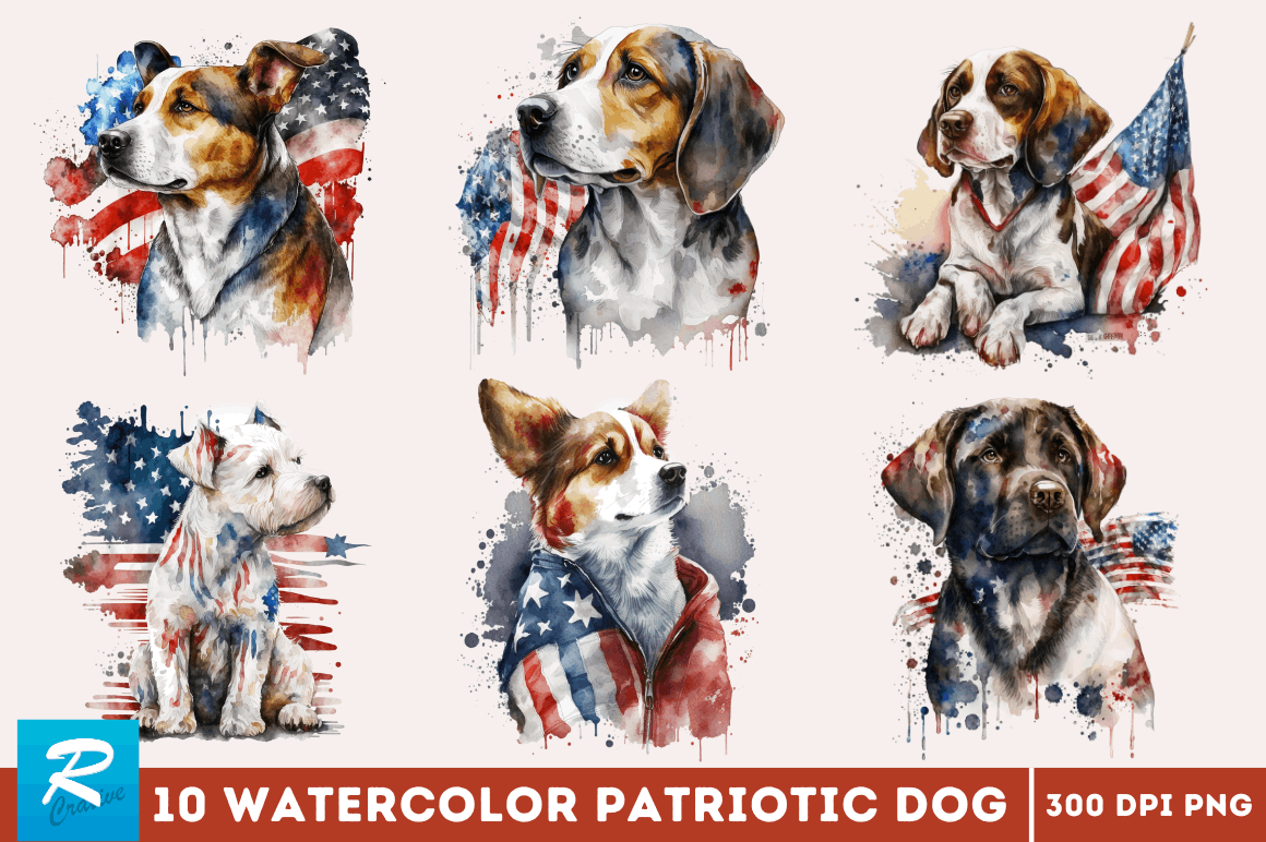 Watercolor Patriotic Dog Bundle Graphic by Regulrcrative · Creative Fabrica