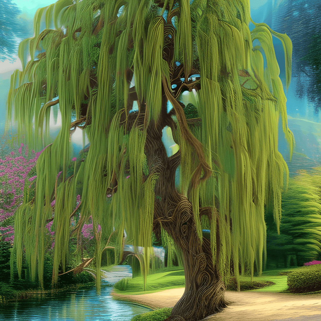 Beautiful Willow Tree Near a River · Creative Fabrica