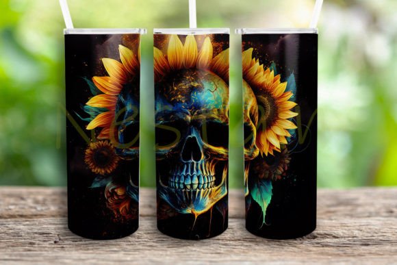 Skull and Sunflowers 20oz Skinny Tumbler Graphic by chariseahlstrombjj24 ·  Creative Fabrica