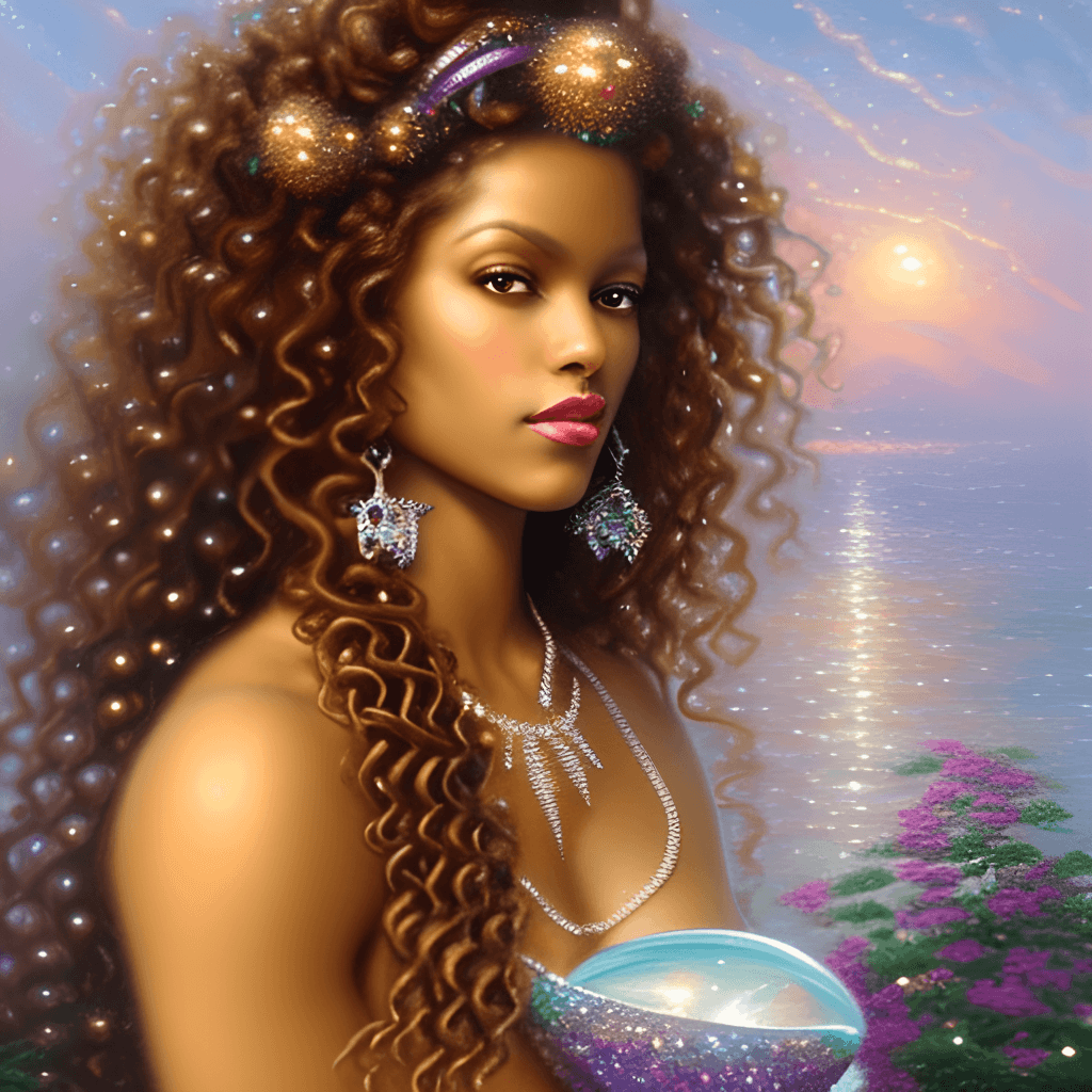 Beautiful BrownSkinned Mermaid with Long Wavy Curly Mane · Creative Fabrica