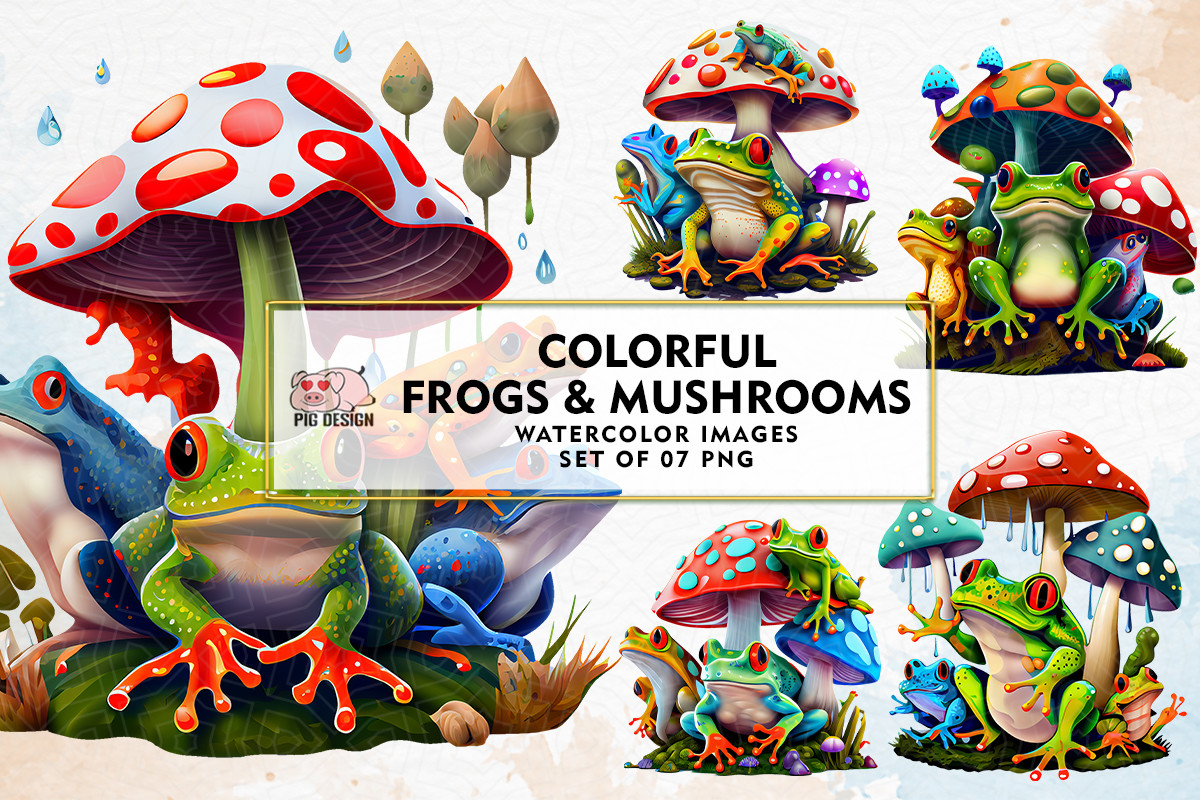Colorful Frogs and Mushrooms Sublimation Graphic by PIG.design ...