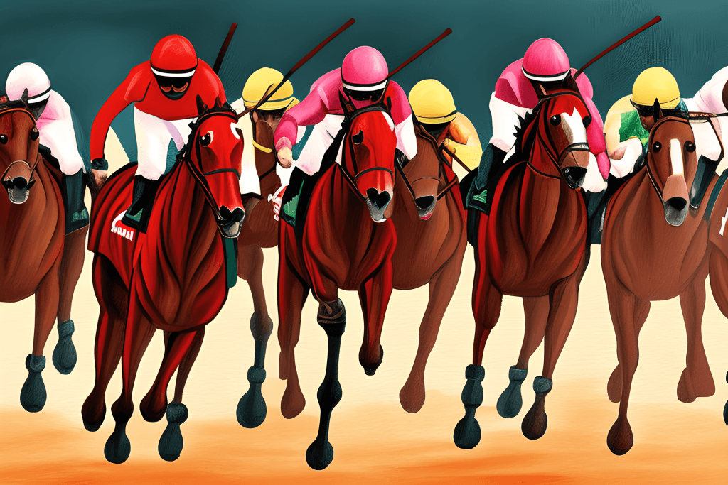 Kentucky Derby Horses Racing to the Finish Line with Red Roses ...