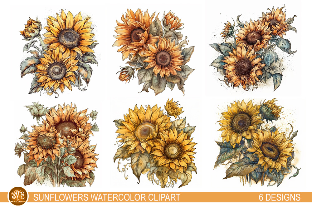 Sunflowers Watercolor Clipart Graphic by SVGoriginalcreations ...
