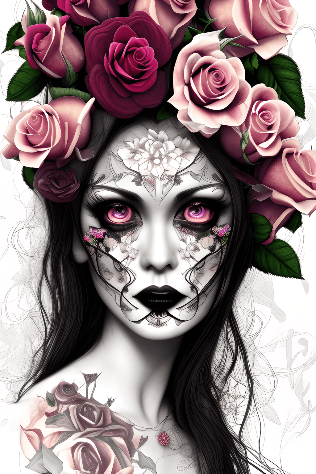 Goth Lady with Flowers Artstation Graphic · Creative Fabrica