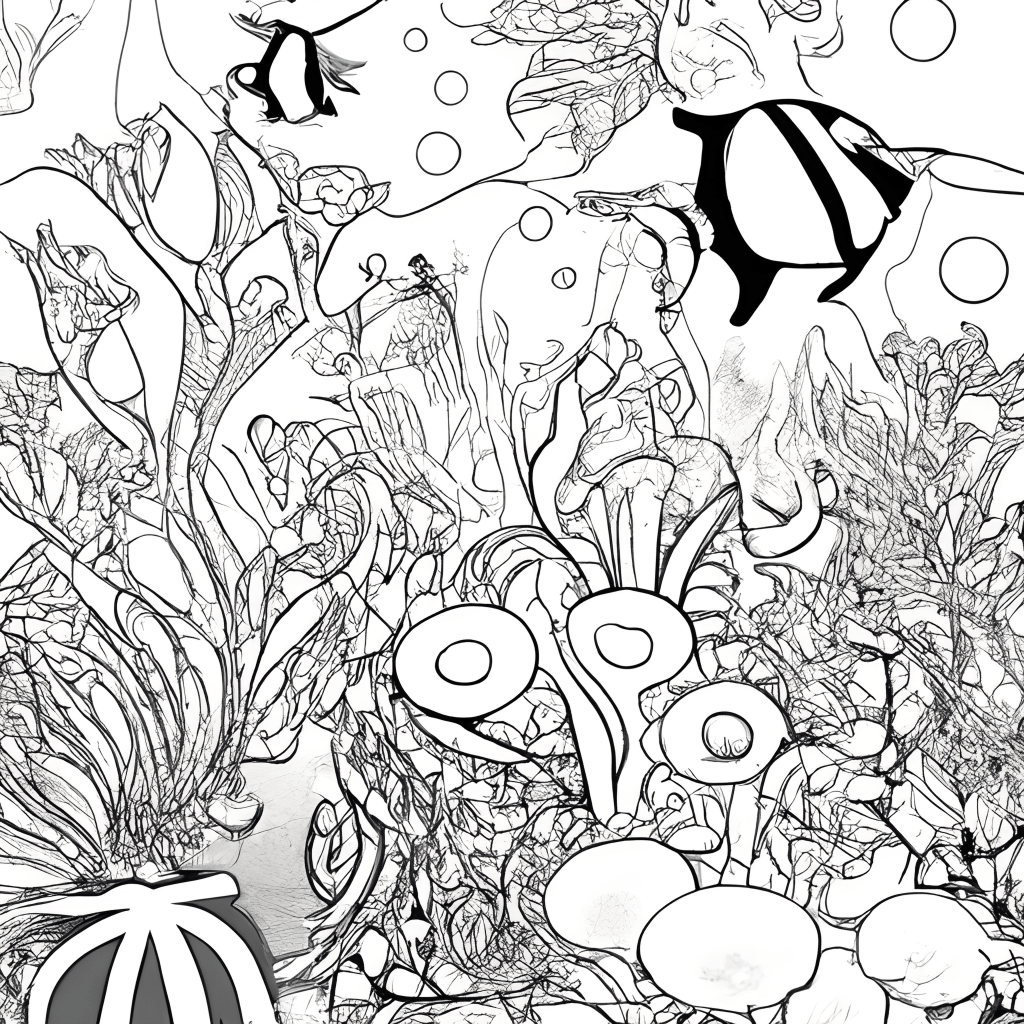 Beautiful Underwater Scene Coloring Page Black and White · Creative Fabrica